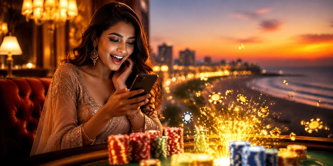 Man using smartphone for sports betting at night in Chennai