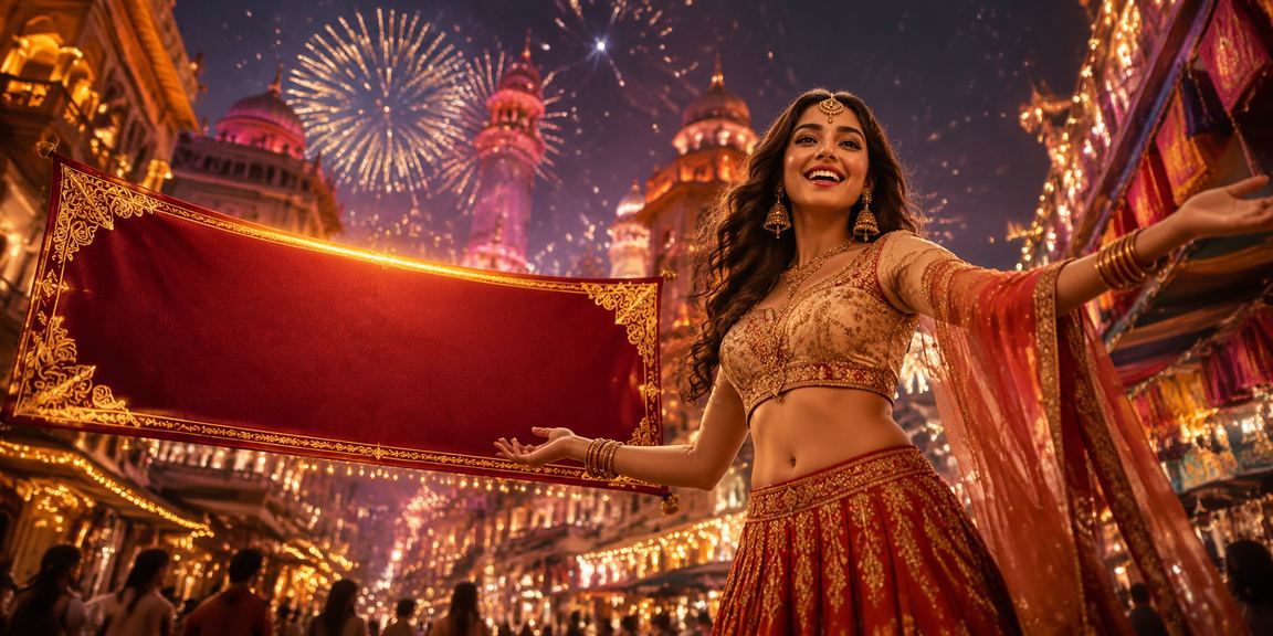 Casino night market scene in India with bright neon lights and tables